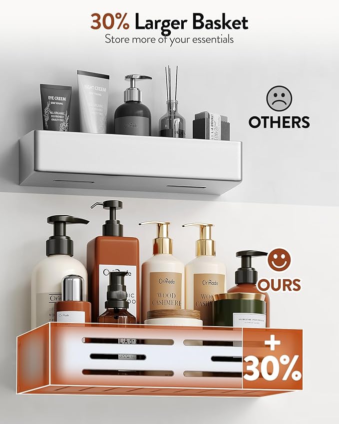 Orimade Aluminum Over the Door Shower Caddy, Rustproof Hanging Shower Organizer, Heavy Duty,Adjustable Height,Safe Rounded Edges, Bottom Plate to Hold Small Items, for Bathroom Storage, 2-Tier Silver
