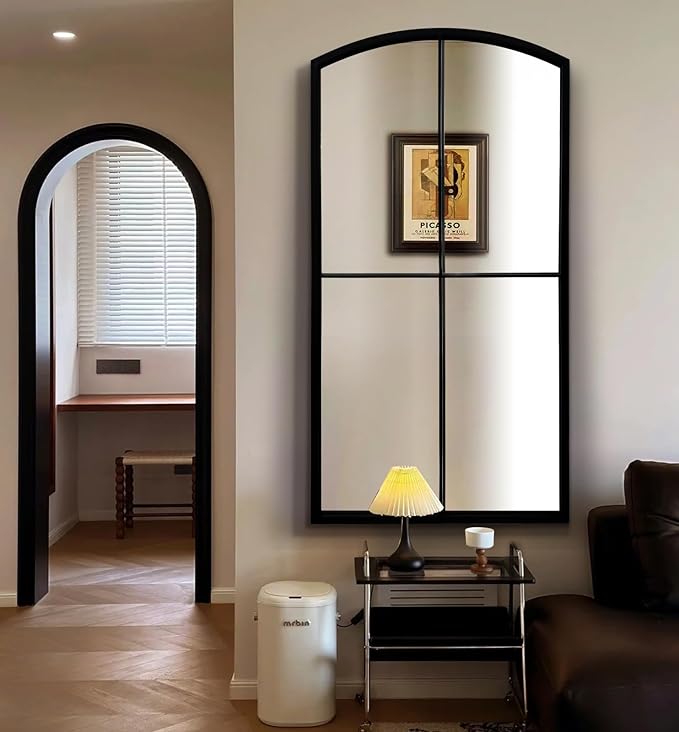 WAMIRRO Full Length Window Mirror,Black Arched Floor Grid Wall Mounted Mirrors for Fireplace/Entryway/Hallway/Living Room 28"X53"