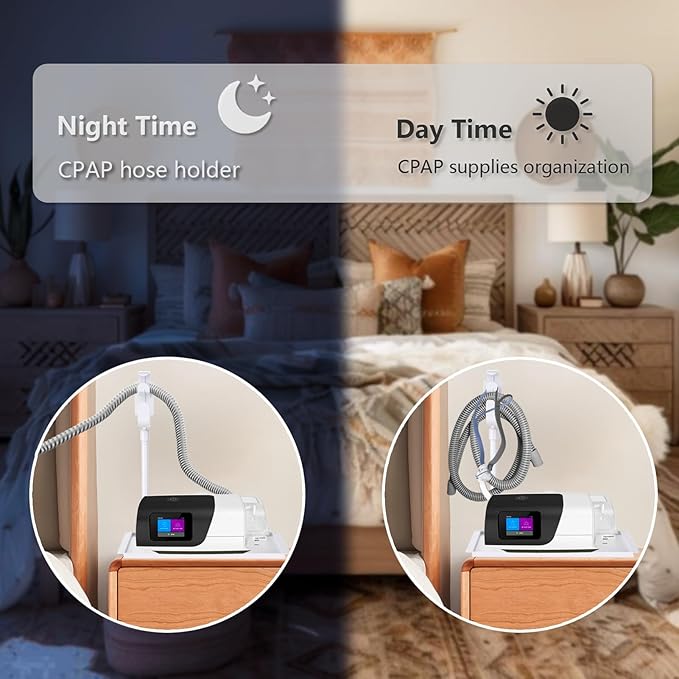 CPAP Protector Mat - CPAP Hose Holder Bedside Organizer - CPAP Hose Hanger with Retractable Hook for CPAP Mask & Tube,Keep cpap supplies neat and tidy, Enhances Sleep Quality (white)