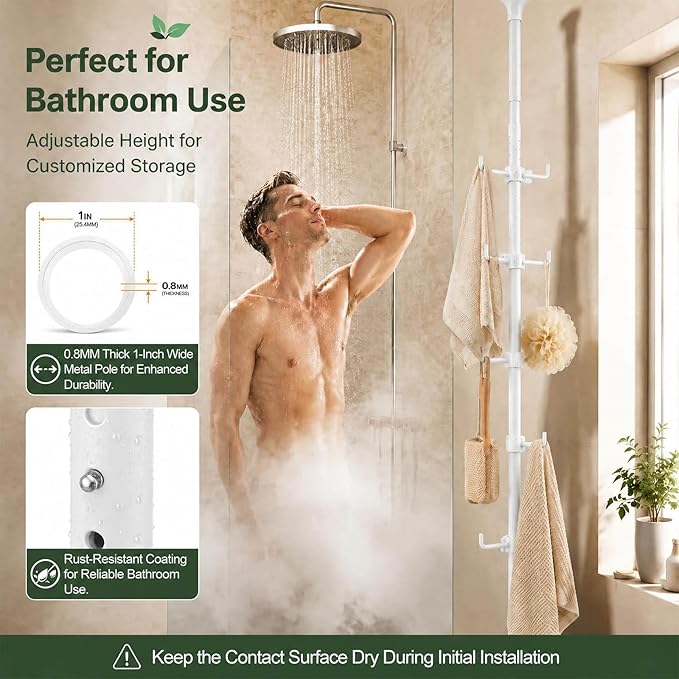 Coat Rack Freestanding, 56 to 125 inch Adjustable Tension Rod Coat Tree with 12 Hooks for Hanging Plant,Coat, Jacket, Hat, Scarf, Suitable for Living Room, Balcony, Kitchen White