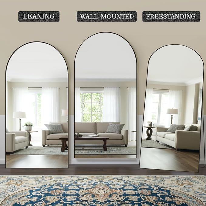 MISSDAY Large Arched Full Length Mirror, 83"x44" Oversized Full Body Mirror with Stand, Floor Mirror Long Free Standing, Leaning or Hanging, Frame Wall-Mounted Mirrors Wall Mirrors for Bedroom, Black