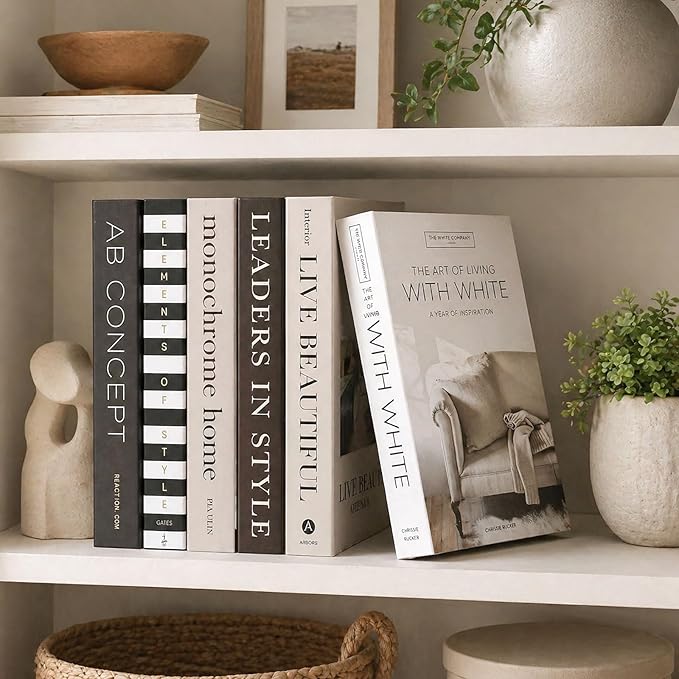 Decorative Books Set of 6 – Faux Books for Home Decor, Coffee Table Decor Books, Fake Books for Decoration, Bookshelf Styling & Living Room Decor, Stacked Book Decor