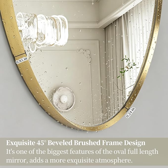 Oval Full Length Mirror, 71"×32" Wall-Mounted Mirror with Gold Frame in Shiny Gold, Ultra-Clear Explosion-Proof Dressing Mirror, Simple & Classic Deco for Cloakroom/Bedroom/Living Room