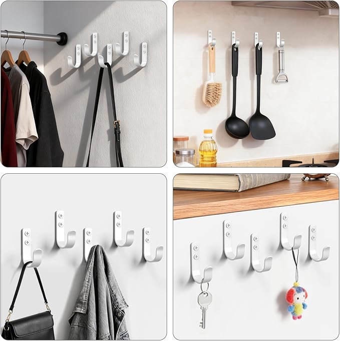 15-Pack White Metal Wall Hooks, Heavy Duty Screw-in Coat Hooks Wall Mounted for Hanging Towel, Clothing, Robe, Single Hooks for Bathroom, Entryway, Garage Organization