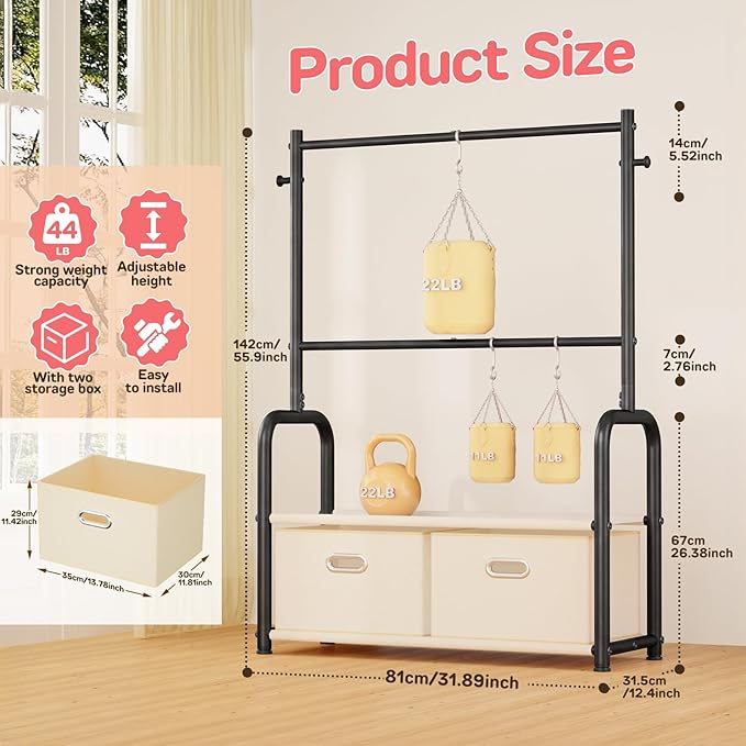 Kids Clothes Rack with 2 Tier Storage Racks and 2 Adjustable Hanging Poles, Small Baby Closet Organizer for Hanging Clothes, Kids Dress Up Rack (Upgrad, Black)