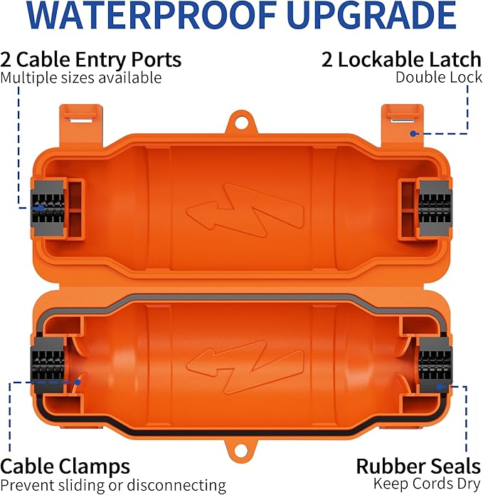 9 Pack Outdoor Extension Cord Safety Cover with Waterproof Seal IP54 Water-Resistant, Weatherproof Electrical Connection Box with 2 Latches, Plug, Socket, Holiday Decoration Light, Orange