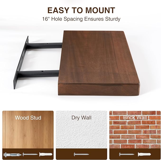 36 Inch Floating Shelves, Solid Wood Wall Shelves, 8 Inch Deep Floating Shelf – for Bathroom, Bedroom, Living Room, Kitchen, Home Decor & Storage, Heavy-Duty Wooden Shelf Wall-Mounted, Set of 2