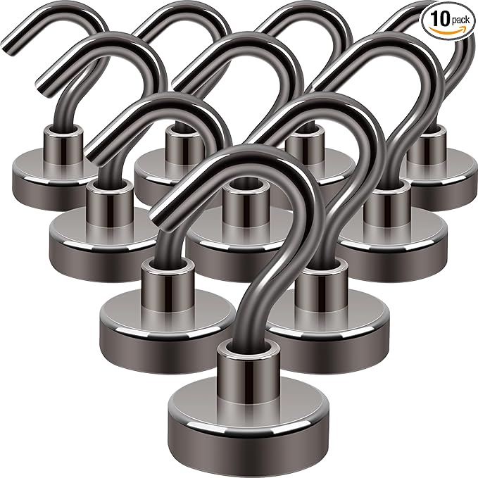 Neosmuk Magnetic Hooks, Heavy Duty 30lb+ Strong Magnet Hook for Cruise Cabins, Cruise Essentials 2026 for Hanging, Metal Wall Refrigerator Hangers (Gunmetal, 10 Pack)