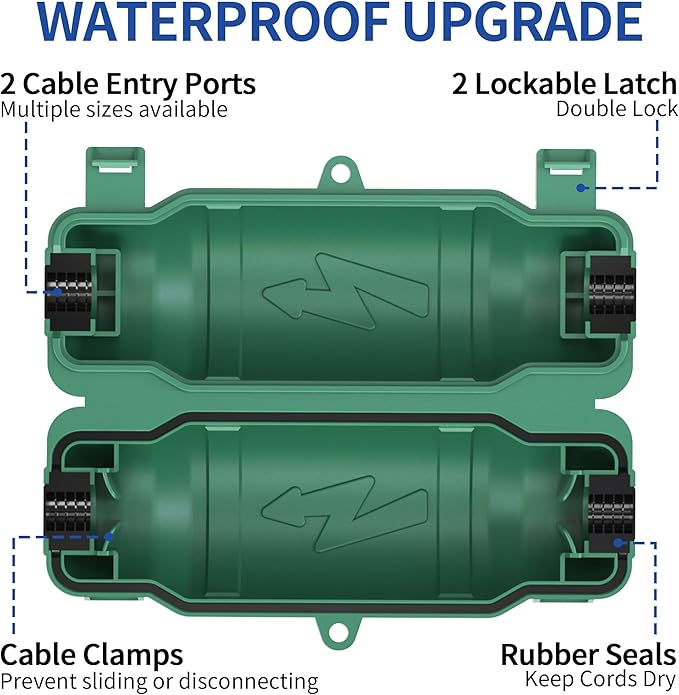 6 Pack Outdoor Extension Cord Safety Cover with Waterproof Seal IP54 Water-Resistant, Weatherproof Electrical Connection Box with 2 Latches, Plug, Socket, Holiday Decoration Light,Green