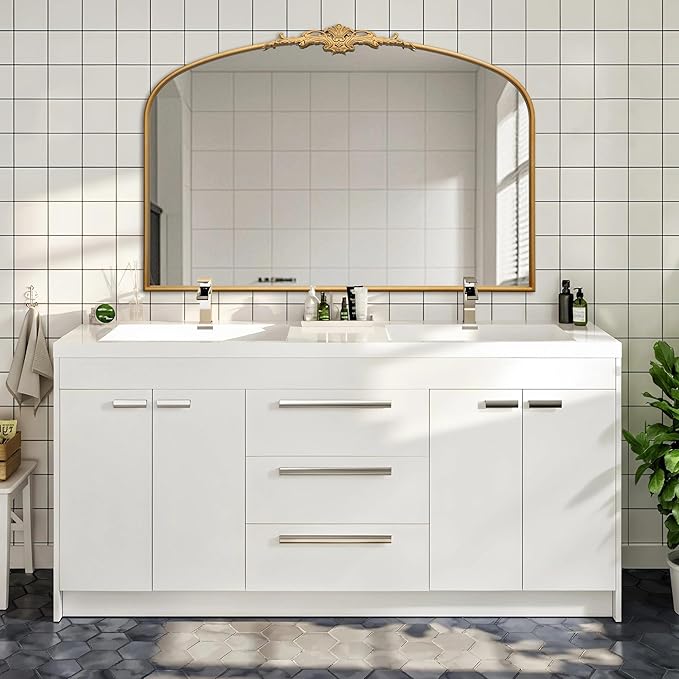 Besdomus Ornate Arched Large Mirror: 48"x33" French Oversize Gold Vintage Vanity Decorative Mirror - Baroque Traditional Antique for Fireplace/Bathroom/Living Room - Home Decor for Homemakers
