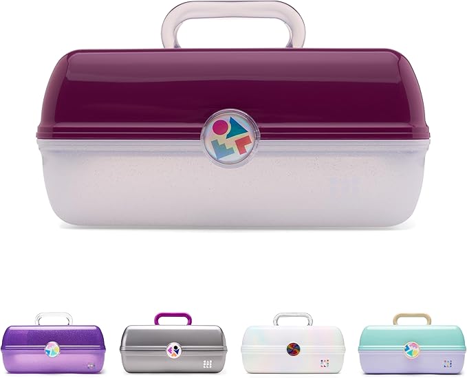 Caboodles On-The-Go Girl Makeup Box, Two-Tone Violet on Silver Sparkle, Hard Plastic Makeup Organizer Box, Built-In Mirror, Secure Latch for Safe Travel, Spacious Storage for Large Items