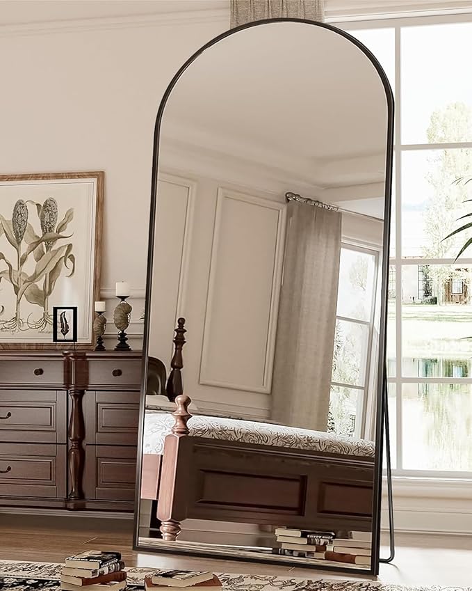 Antok Arched Full Length Mirror, 71"x28" Black Metal Frame Floor Mirror for Bedroom Living Room, Freestanding/Wall Mount/Leaning