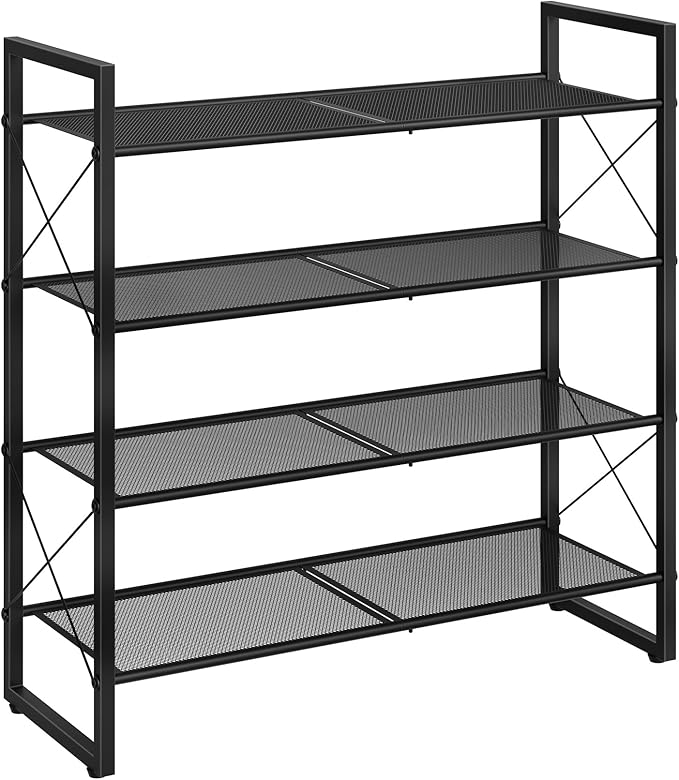 CHOEZON Shoe Rack, 4-Tier Shoe Rack for Closet, Metal Shoe Storage Organizer, Shoe Rack for Entryway, Shoe Shelf with Adjustable Feets, for Entryway, Hallway, Living Room, Bedroom, Black TXJ14BB