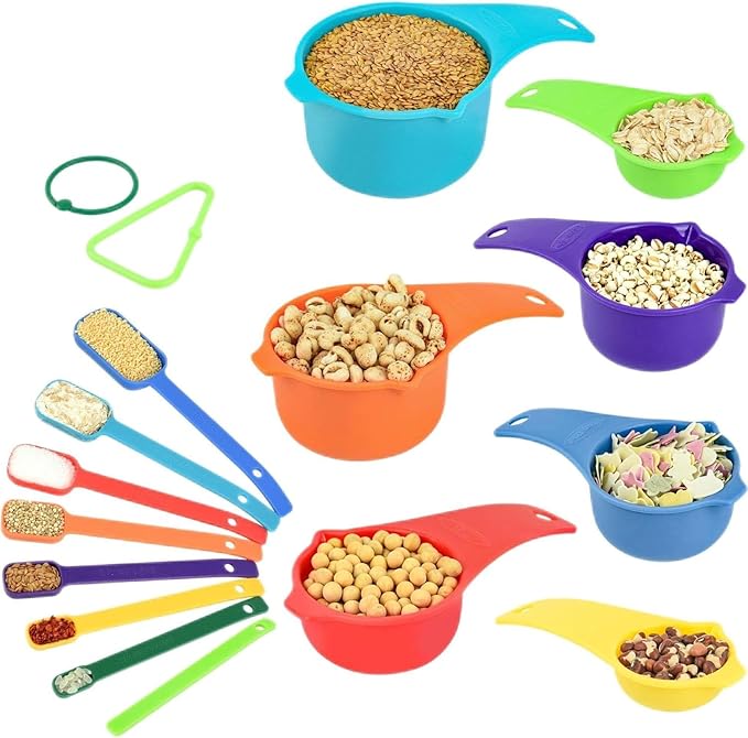 Plastic Measuring Cups and Spoons Set 15, Metric & US Pink Measuring Cups and Spoons for Kitchen & Baking, 7 Measure Cup & 7 Measure Spoon with Leveler for Dry & Liquid