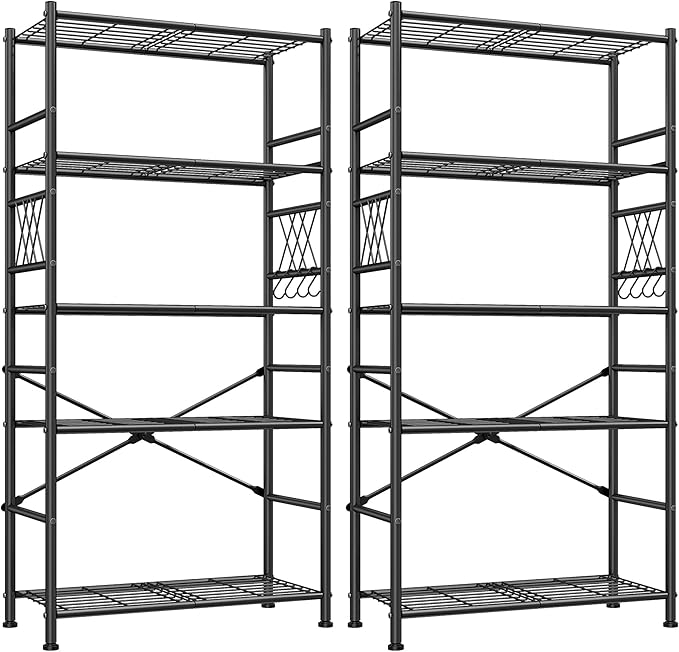 5-Storage Shelves Wire Shelving with Hooks, Metal Shelving Units Shelf Organizer, Wobble-Free Storage Rack with Adjustable Leveling Feet for Kitchen Pantry Laundry Bathroom Dorm,12"D x 30"W x 72"H