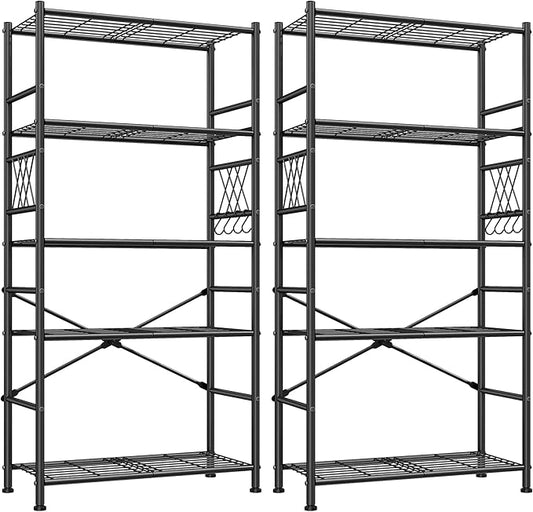 5-Storage Shelves Wire Shelving with Hooks, Metal Shelving Units Shelf Organizer, Wobble-Free Storage Rack with Adjustable Leveling Feet for Kitchen Pantry Laundry Bathroom Dorm,12"D x 30"W x 72"H