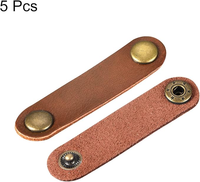 MECCANIXITY Pack of 5 Leather Cable Straps Cord Organizer 63x16mm Portable Cable Leather Clips Light Brown Earphone Cord Management for Cable, Wire