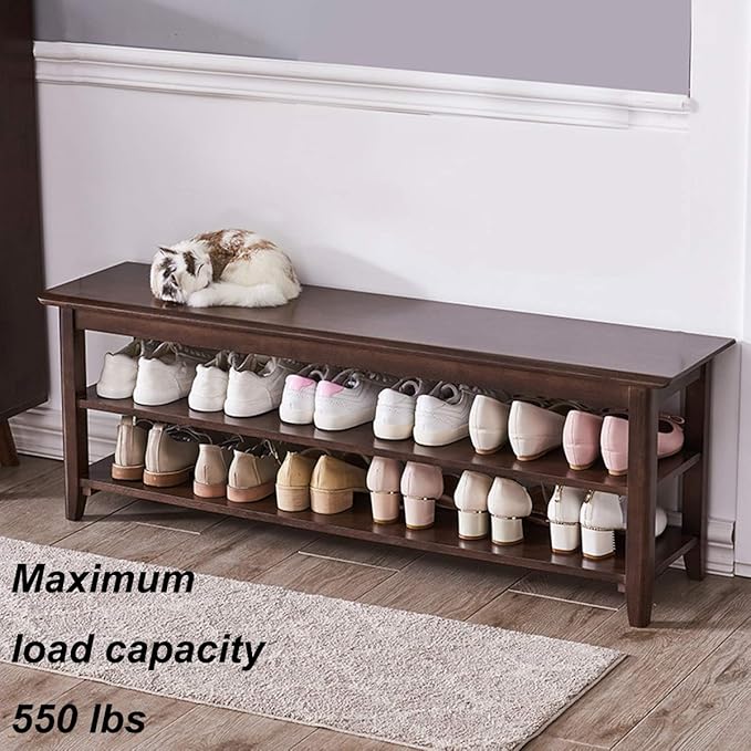 XKZG Shoe Storage Bench Wooden Shoe Rack Bench Rustic Solid Wood Entryway Bench (Brown,47.2")