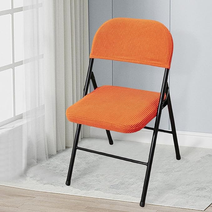 Dust-Proof Folding Chair Covers 2 Piece Set Backrest & Seat Cushion Cover for Office Meeting，Household，Computer，Party (Orange, One Size)