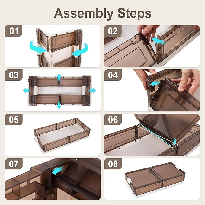 Plastic Under Bed Storage 58QT/14.5Gal Flat Underbed Storage Containers with Lid and 8 Rolling Wheels Folding Stackable Under Bed Organizer Boxes for Clothing Blanket Shoes Books,1 Pcs