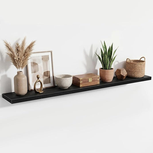 72 Inch Floating Shelves for Wall Set of 1,9.3" Deep Wall Shelves,Rustic Wood Wall Mounted Book Shelves with Invisible Brackets,Extra Long Floating Shelf for Living Room,Laundry Room,Bedroom,Black