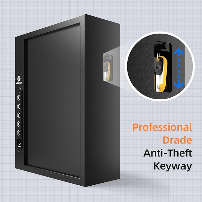 XDeer 60-Key Biometric Key Lock Box, Key Holder Wall Mount with Anti-Theft Key Slot and Combo Lock, Key Organizer Cabinet with Key Tags for Hotels & Offices 1PCS