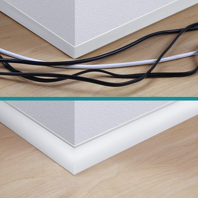 136in Corner Cable Concealer, Large Corner Cord Hider, Wire Covers for Cords, Paintable Cord Cover, Cable Management Channel Raceway for Wall, Floor Baseboard, Ceiling -8 X L17in Beige