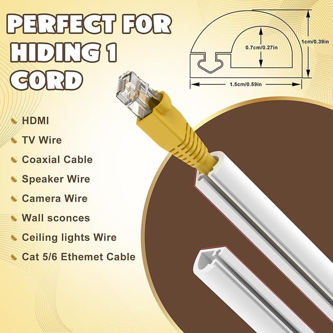 UOMTFAI Wall Cord Hider 196 Inch, Self Adhesive Cable Hider Cord Cover for Wires, Flexible Wire Cover Cable Raceway for Cord Management W0.59 H0.39in White