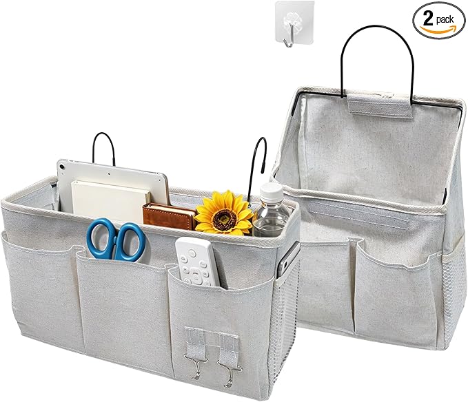 Bedside Caddy, Bedside Hanging Storage Organizer forBunk and Hospital Beds,College Dorm Bed，Can be Placed Glasses Books Mobile Phones (Bedside Caddy + Wall Hanging Bag (White))