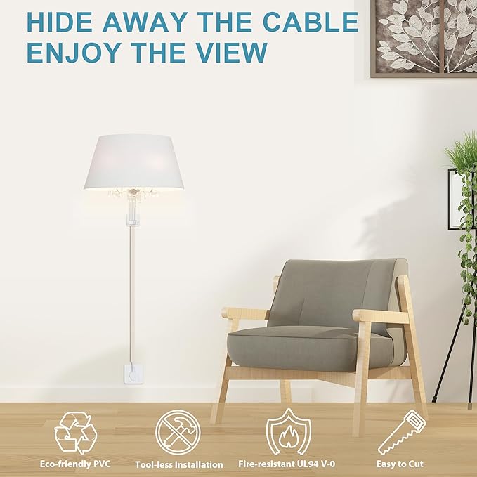 Cord Hider for One Wire, 102in Cable Hider Concealer, Paintable Wall Wire Covers, PVC Cable Management Raceway for A Thick Extension Cord, W0.59 H0.4in, Beige
