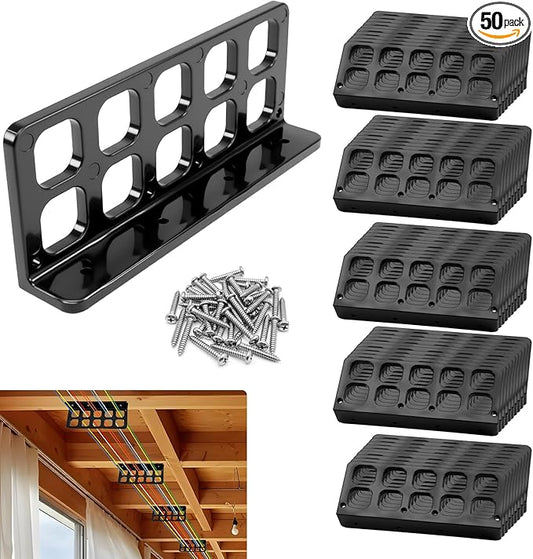 50 Pcs Cable Chase-Wire Bracket Fits NMB Electrical Cord Organized Management, Cable Support Wire Bracket Holder W/Screws, NM Cable Support Organizer, Electrical Wire Dispenser,1-Inch 10-Hole Diameter