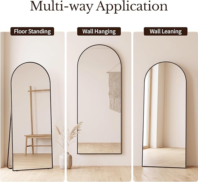 MISSDAY Large Arched Full Length Mirror, 71"x28" Oversized Full Body Mirror with Stand, Floor Mirror Long Free Standing, Leaning or Hanging, Frame Wall-Mounted Mirrors Wall Mirrors for Bedroom, Black