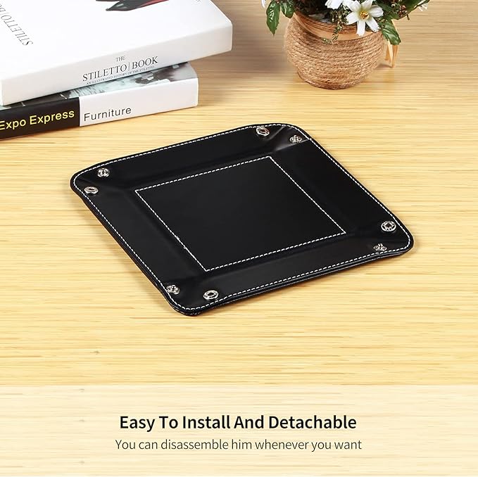 YAPISHI Key Dish Bowl for Entryway, Catchall Holder Bedside Table Valet Tray for Men's Pocket Stuff, PU Leather Nightstand Organizer for Dice/Coins/Wallet/Watch/Rings/Sunglasses, Dresser/Coffee Table