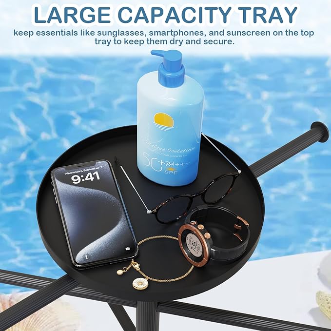 Pool Towel Rack with Wheels for Indoor Outdoor Use, 63 Inch Towel Holder with Storage Tray, 6 Adjustable Bars Hot Tub Accessories, Free Standing Towel Rack for Pool, Spa, Hot Tub