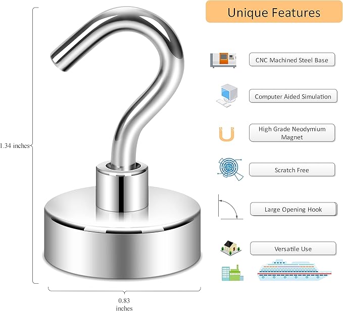 Neosmuk Magnetic Hooks, Heavy Duty 40lb+ Strong Magnet Hook for Cruise Cabins, Cruise Essentials 2026 for Hanging, Metal Wall Refrigerator Hangers (Silver, 10 Pack)