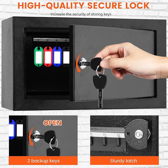 72 Keys Key Lock Box Wall Mount with 72 Numbered Hooks and 72 Colored Key Tags, Key Cabinet with Key Return Drop Slot, Key Storage Box for Home Hotel Office