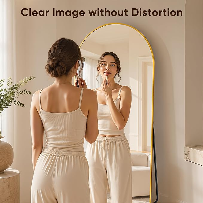 Full Length Mirror, 58"x21" Arched Floor Mirror Freestanding, Floor Standing Full Body Mirror with Stand for Bedroom, Hanging Mounted for Living Room Cloakroom, Gold