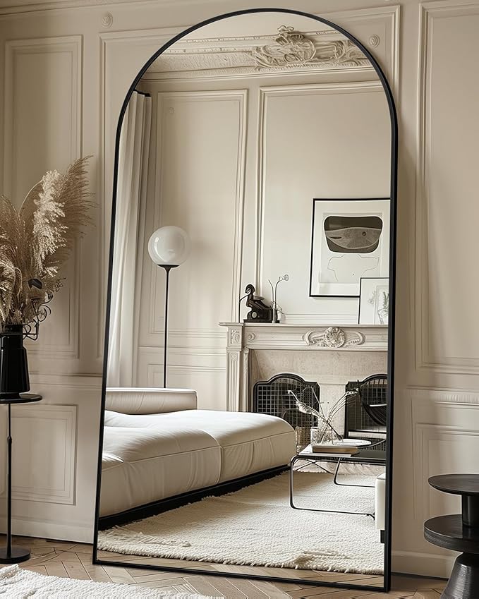 Full Length Mirror with Stand, 81"x41" Arched Full Body Mirror, Large Stand Up Mirrors, Aluminum Frame Floor Standing Mirrors, Freestanding Hanging Leaning Mounted for Bedroom Living Room, Black
