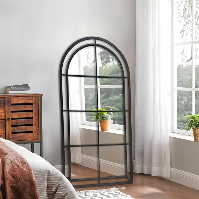 WAMIRRO 28"X53" Arched Mirror,Wall Decorative Black Window Pane Mirrors Decor for Wall Mouted/Fireplace/Entryway/Hallway/Living Room/Bathroom