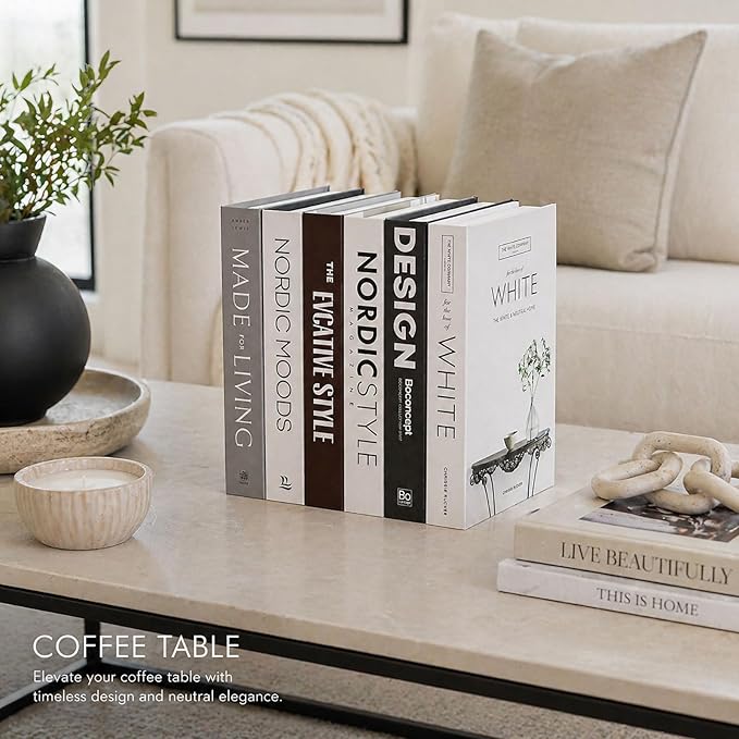 Decorative Faux Books Set of 6 – Modern Luxury Fake Books for Home Decor, Coffee Table & Bookshelf Styling, Aesthetic Stacked Book Decor for Living Room & Entryway