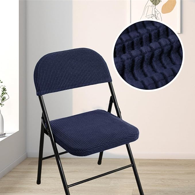 Dust-Proof Folding Chair Covers 2 Piece Set Backrest & Seat Cushion Cover for Office Meeting，Household，Computer，Party (Dark Blue, One Size)
