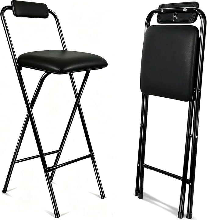 Folding Stool with Back,1Pcs Height for Kitchen Counter & Bar Table, Extra Thick Cushion, Heavy Duty, Portable Chair for Camping,Music Practice, Standing Desk – No Assembly Required 29.5 Inch