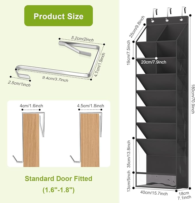 Over the Door Shoe Organizer, Hanging Shoe Rack for Closet with 16-20 Pairs Capacity, Foldable Storage for Shoes, Boots, Sneakers, for Dorm Room, Apartment, Small Spaces（Black