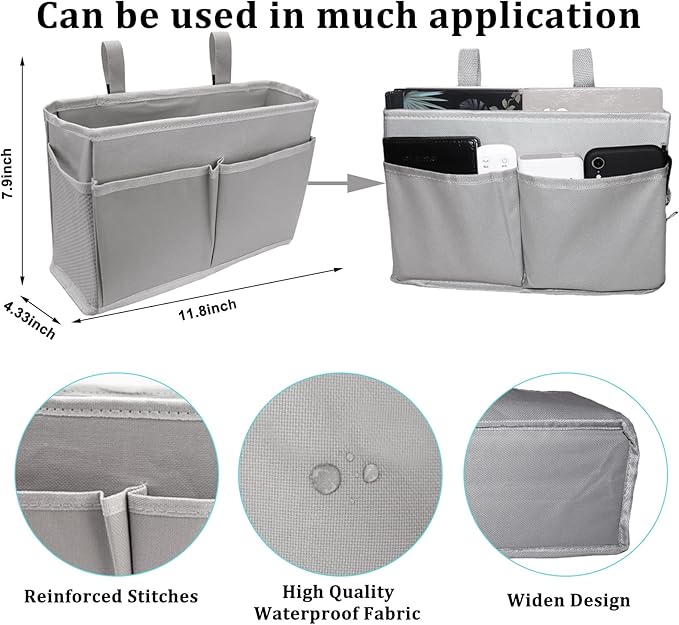 Sugaroom Bedside Storage Caddy, Bunk Bed Organizer Bed Storage Pocket Bedside Organizer Hanging Bed Storage Caddy for College Dorm Room, Hospital Bed Rails, Baby Bed, Camp