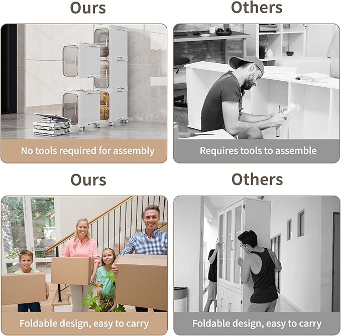 3-Tiers Slim Bathroom Storage Cabinet, Foldable Storage Cabinets,Narrow Bathroom Storage,Movable Bathroom Storage Organizer for Small Spaces,Bathroom,Kitchen,Laundry,White