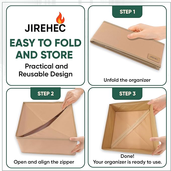 Clothes Organizer, Transform Your Drawers in Seconds - Cream Set of 6 Foldable Storage Boxes with Zipper, Durable 600D Fabric, Includes Fragrance Sachets, Ideal for Underwear, Socks, Baby Clothes