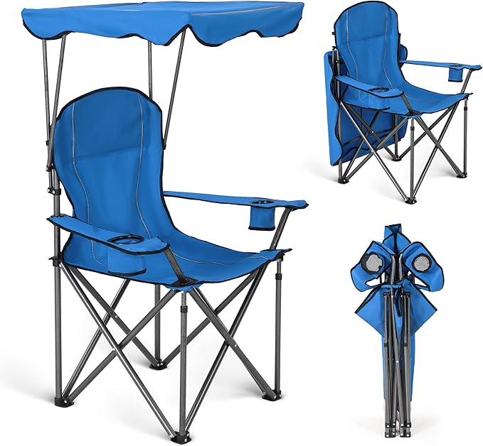 ALPHA CAMP Camping Chairs 350LBS Capacity, Heavy Duty Folding Chair with 4-Can Cooler Bag, Portable Outdoor Chair with Cup Holder for Adults, Collapsible for Tailgating, Beach, Fishing