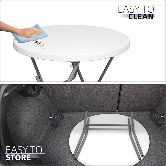 Byliable 32in Cocktail Table White High Top Folding, Portable Bar Height Folding Table Round with Removable Gray Legs, Indoor Outdoor Banquet for Parties, Commercial, Speech, Dining