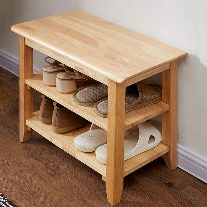 XKZG Shoe Storage Bench Wooden Shoe Rack Bench Simple Style Wood Entryway Bench (Natural,23.6")