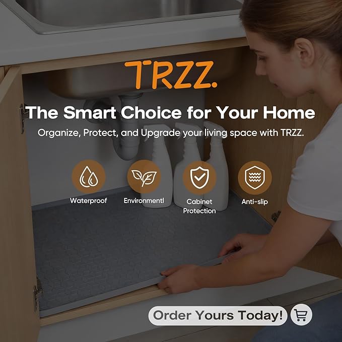 TRZZ Silicone Waterproof Under Sink Mat 31" x 22", Drip Tray and Cabinet Liner for Kitchen and Bathroom, Prevents Water Damage and Organizes Cabinets (Mint Green)